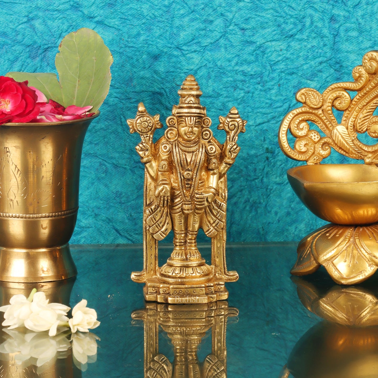 Small Lord Venkateshwara Perumal Brass Statue | 5 inch - Budhshiv.com