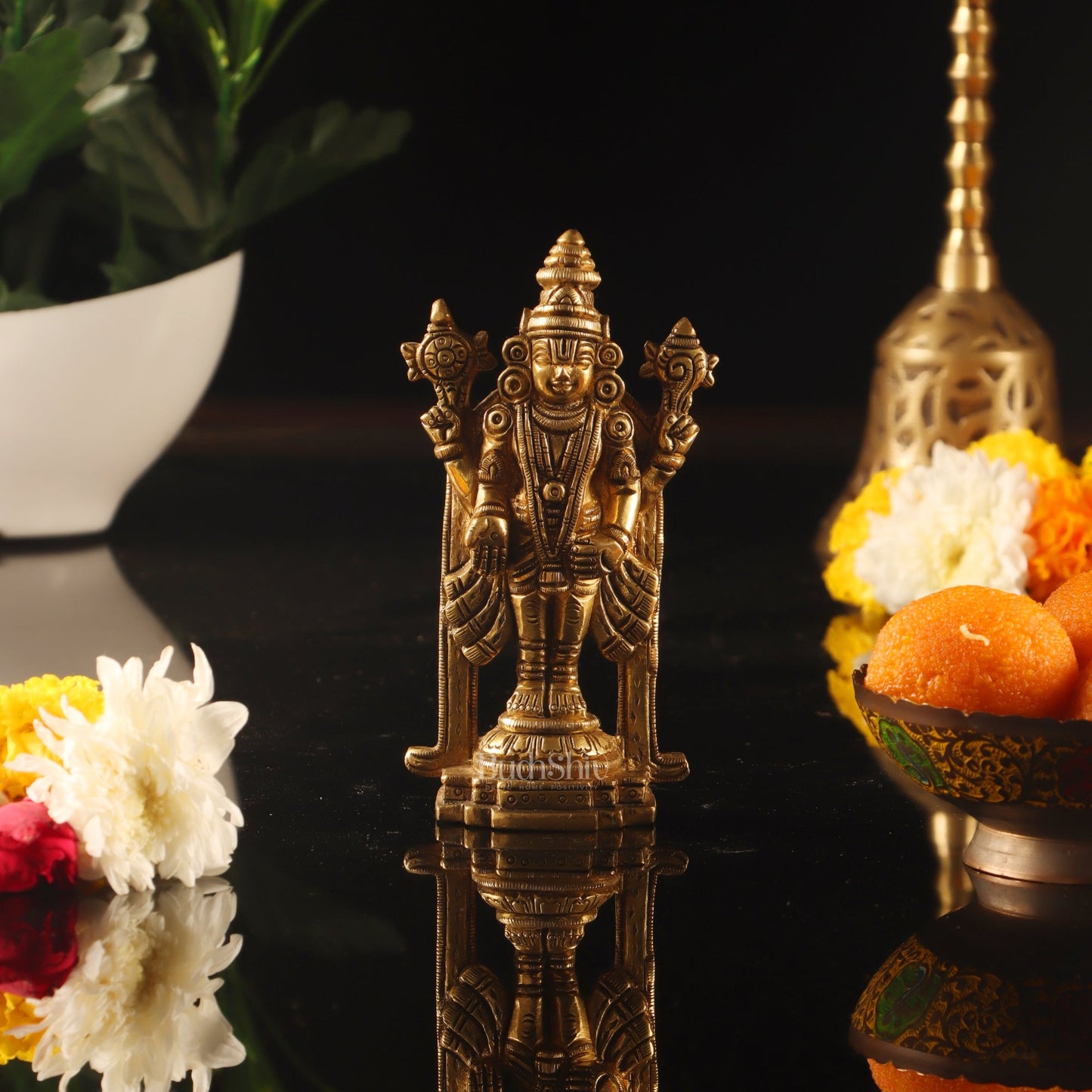 Small Lord Venkateshwara Perumal Brass Statue | 5 inch - Budhshiv.com