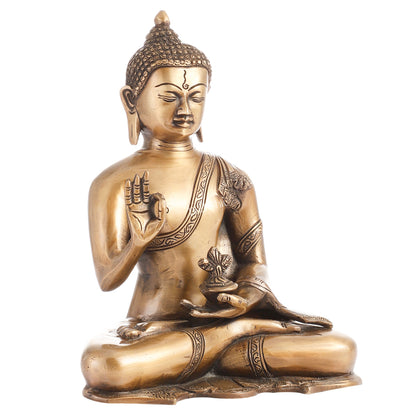 Smooth Matte Gold Brass Buddha Statue in Abhaya Mudra | 10.5-inch - Budhshiv.com