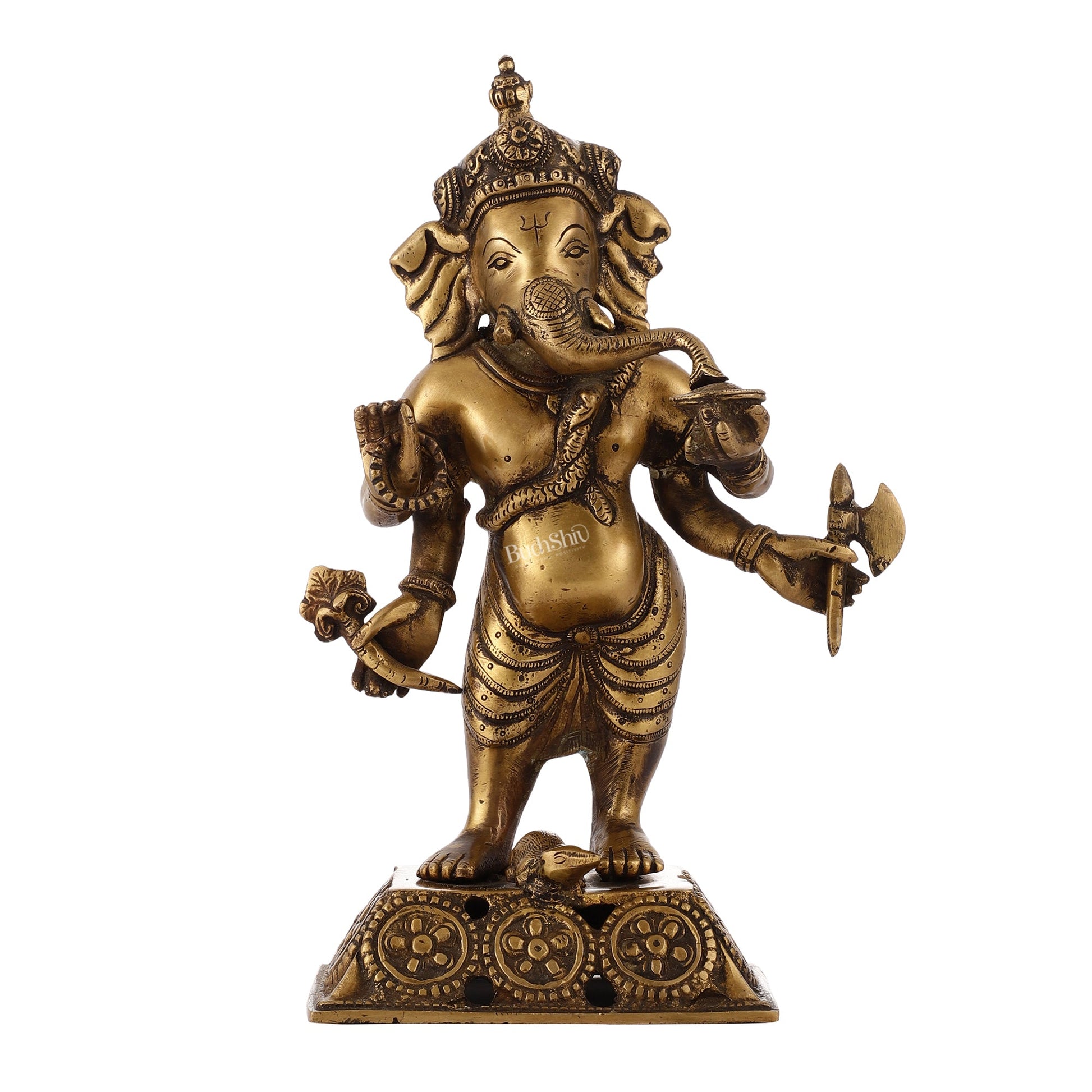 Standing Brass Ganesha Idol | 12.5-inch Height - Budhshiv.com