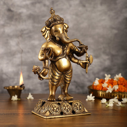 Standing Brass Ganesha Idol | 12.5-inch Height - Budhshiv.com