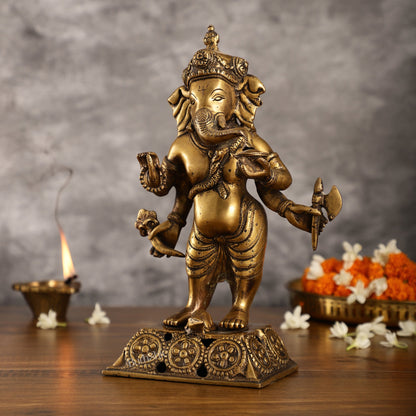 Standing Brass Ganesha Idol | 12.5-inch Height - Budhshiv.com