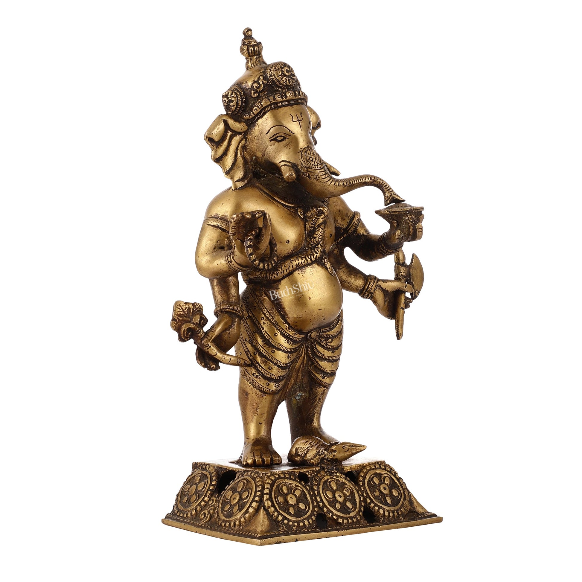 Standing Brass Ganesha Idol | 12.5-inch Height - Budhshiv.com