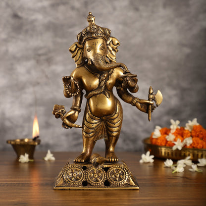 Standing Brass Ganesha Idol | 12.5-inch Height - Budhshiv.com