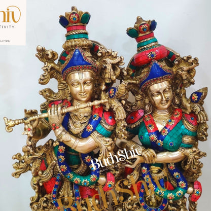 Stunning Handmade Brass Radha krishna Idol together 28 inch - Budhshiv.com
