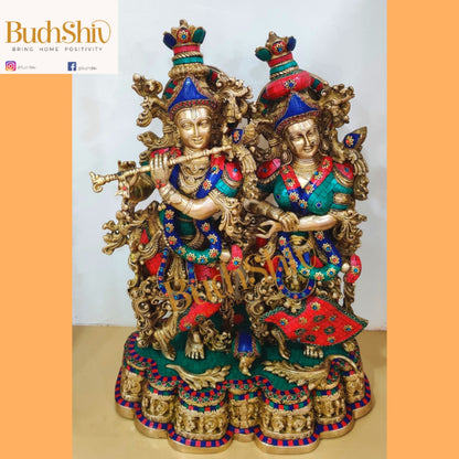 Stunning Handmade Brass Radha krishna Idol together 28 inch - Budhshiv.com