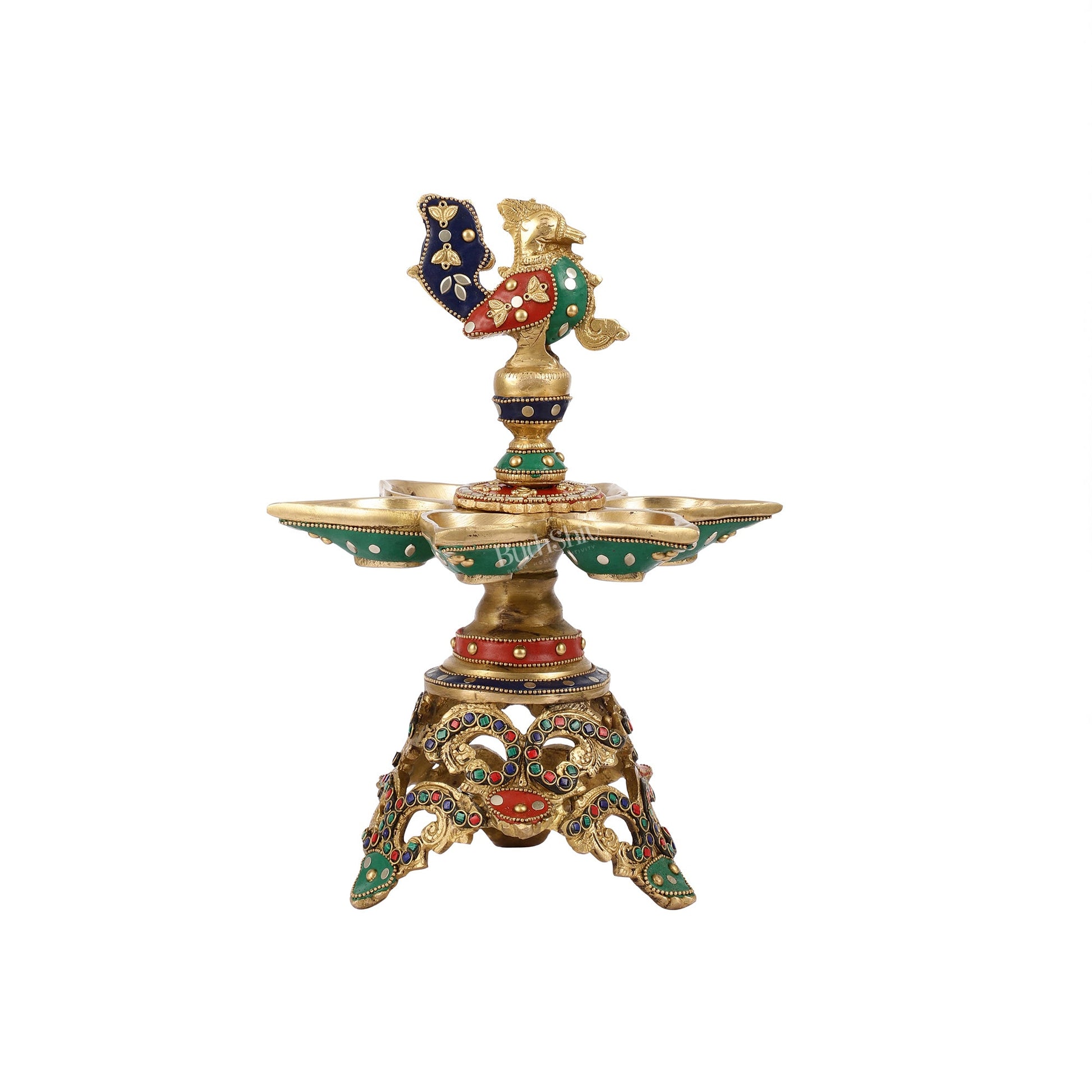 Superfine 12.5-Inch Brass Peacock Lamps with Stonework - Budhshiv.com