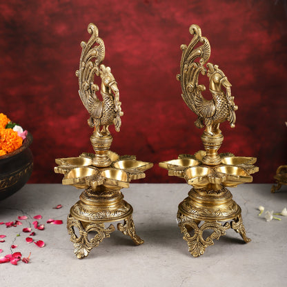 Superfine 14-Inch Brass Peacock Lamp - Budhshiv.com