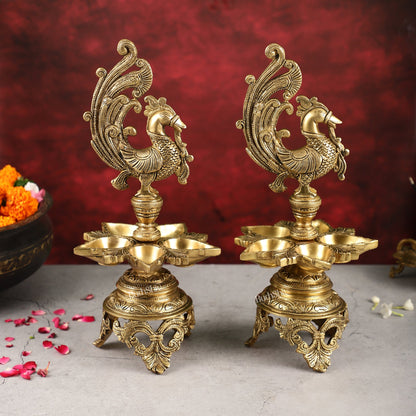 Superfine 14-Inch Brass Peacock Lamp - Budhshiv.com