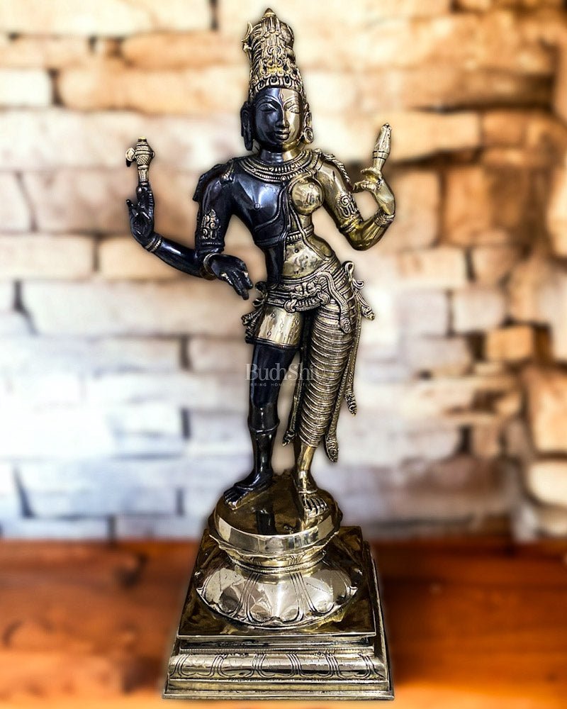 Superfine Brass Ardhanarishwara Statue - 23" - Budhshiv.com