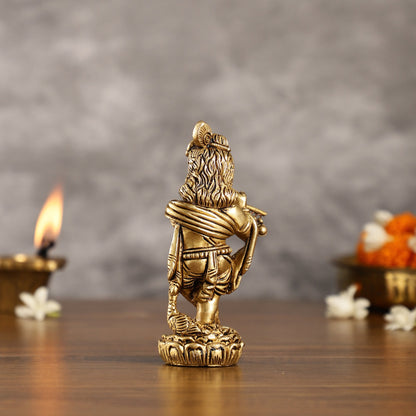 Superfine Brass Baby Krishna Playing the Flute Idol 5.5 inch - Budhshiv.com