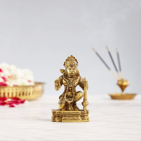 Superfine Brass Blessing Lord Hanuman Murti 4 inch - Budhshiv.com