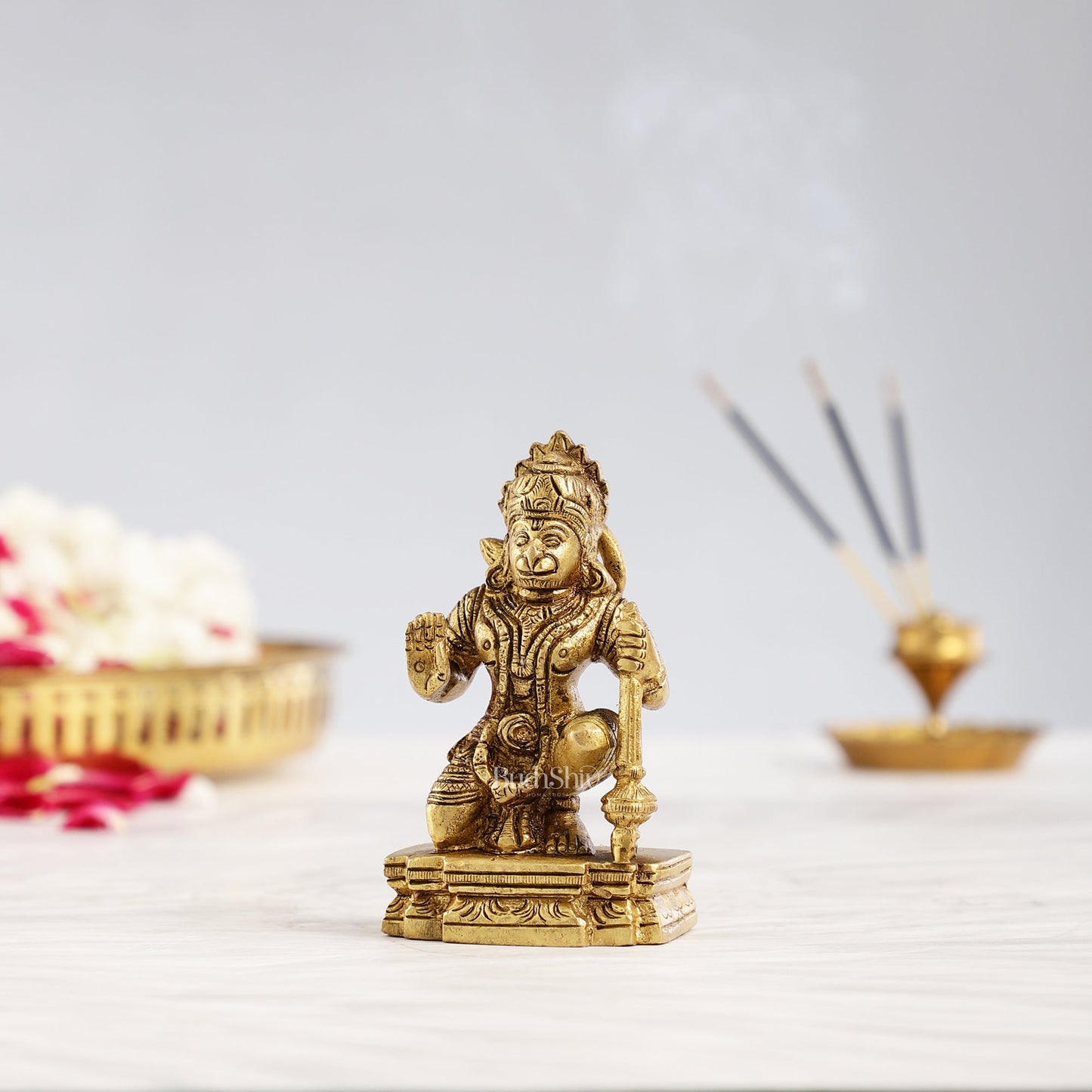 Superfine Brass Blessing Lord Hanuman Murti 4 inch - Budhshiv.com