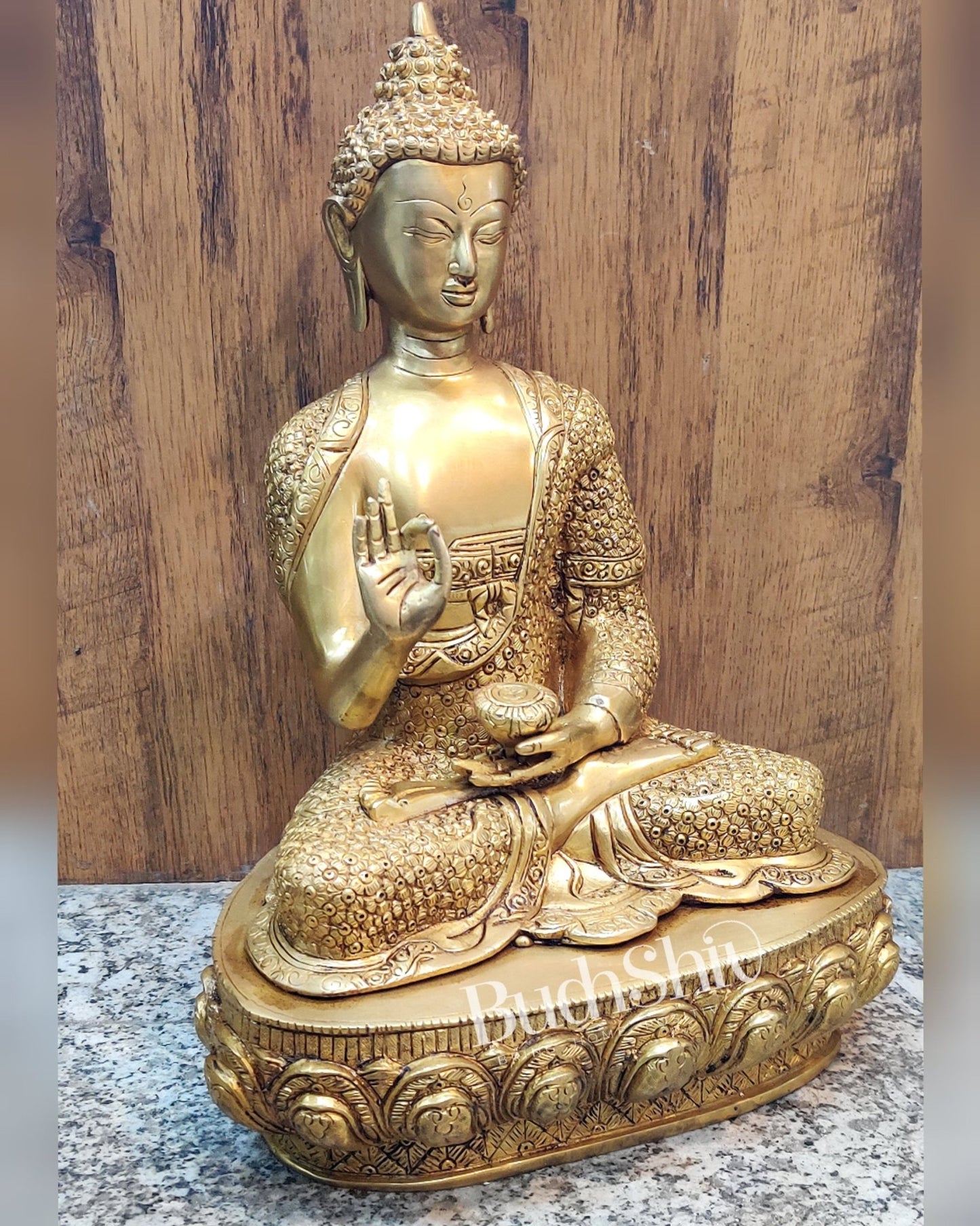 Superfine Brass Buddha Statue | Abhaya Mudra | 16 inches - Budhshiv.com