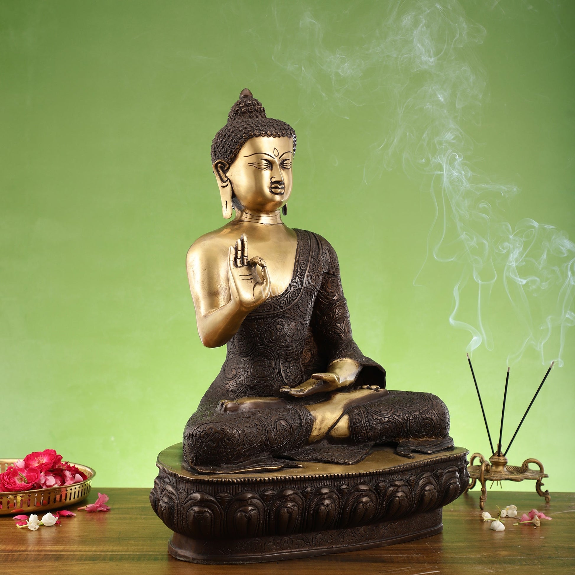 Superfine Brass Buddha Statue | Abhaya Mudra | 21 inches Height | Copper Finish - Budhshiv.com