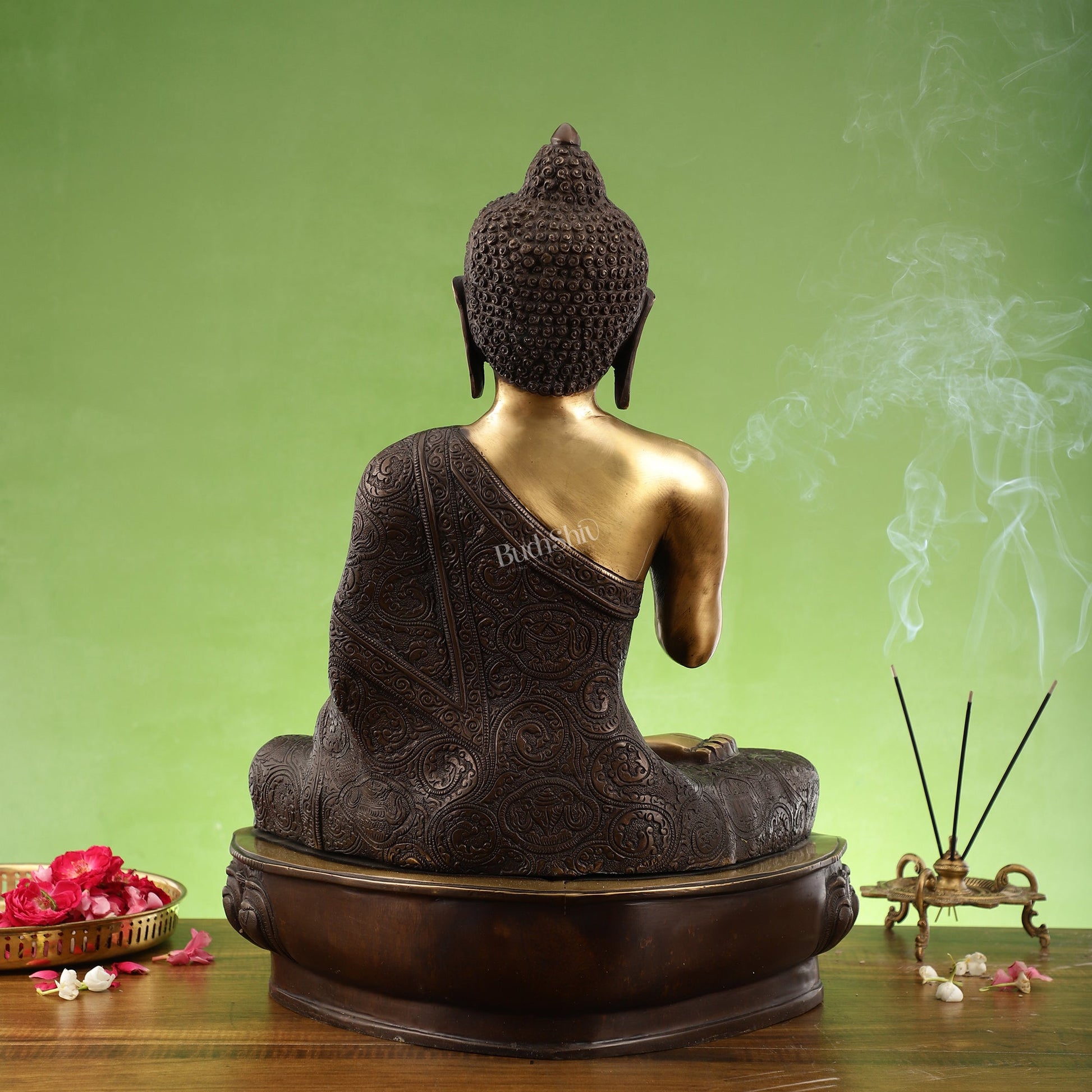 Superfine Brass Buddha Statue | Abhaya Mudra | 21 inches Height | Copper Finish - Budhshiv.com