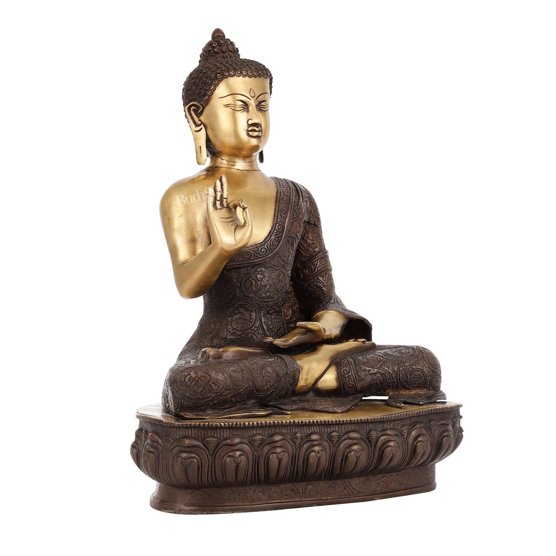 Superfine Brass Buddha Statue | Abhaya Mudra | 21 inches Height | Copper Finish - Budhshiv.com