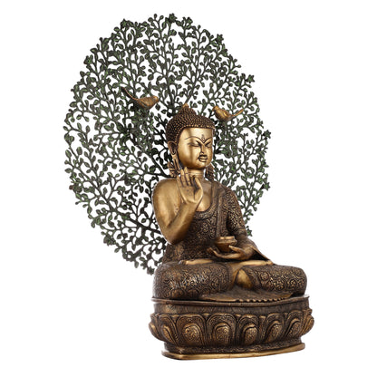 Superfine Brass Buddha with Bodhi Tree Kalpavriksha Statue 30 inch - Budhshiv.com