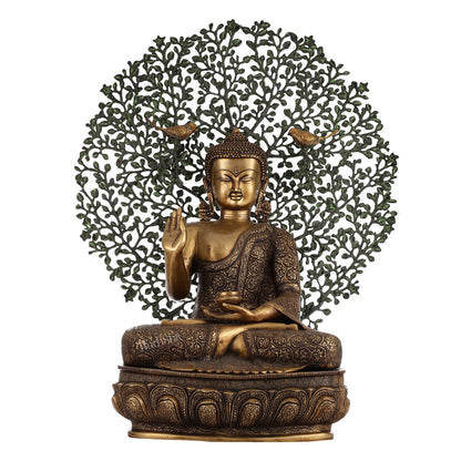 Superfine Brass Buddha with Bodhi Tree Kalpavriksha Statue 30 inch - Budhshiv.com