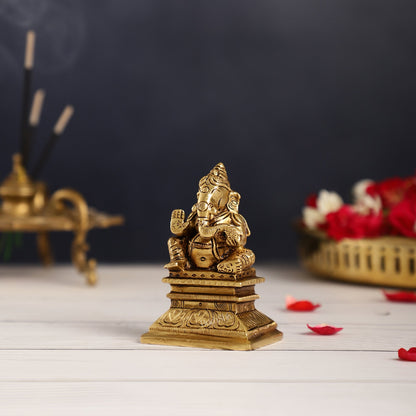 Superfine Brass Chola Ganesh Idol | Height 4 inch - Budhshiv.com