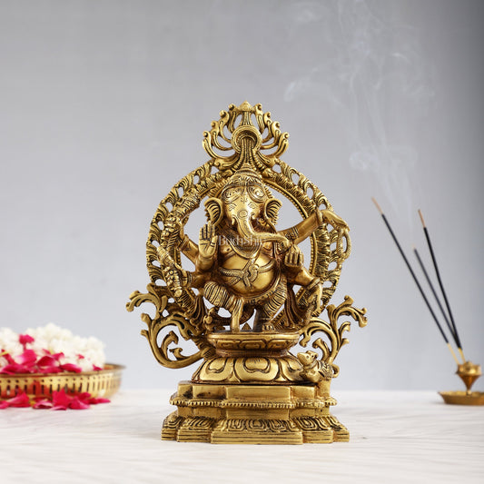 Superfine Brass Dancing Ganesha with Six Arms Idol Statue Murti 11 inch - Budhshiv.com