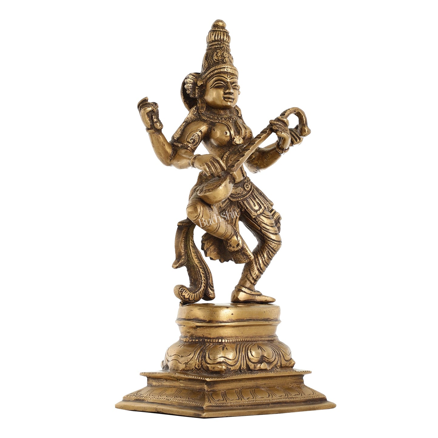 Superfine Brass Dancing Goddess Saraswati Idol - 12 Inch - Budhshiv.com