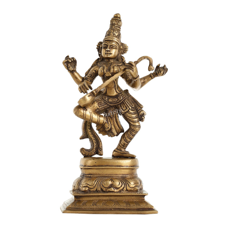 Superfine Brass Dancing Goddess Saraswati Idol - 12 Inch - Budhshiv.com