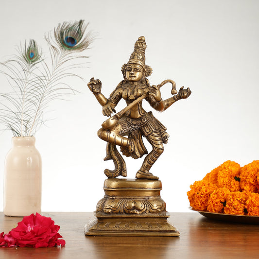 Superfine Brass Dancing Goddess Saraswati Idol - 12 Inch - Budhshiv.com