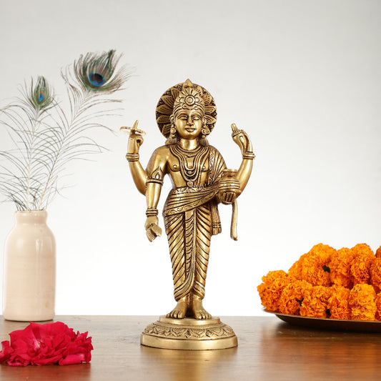 Superfine Brass Dhanvantari Statue - 12.5 Inch - Budhshiv.com