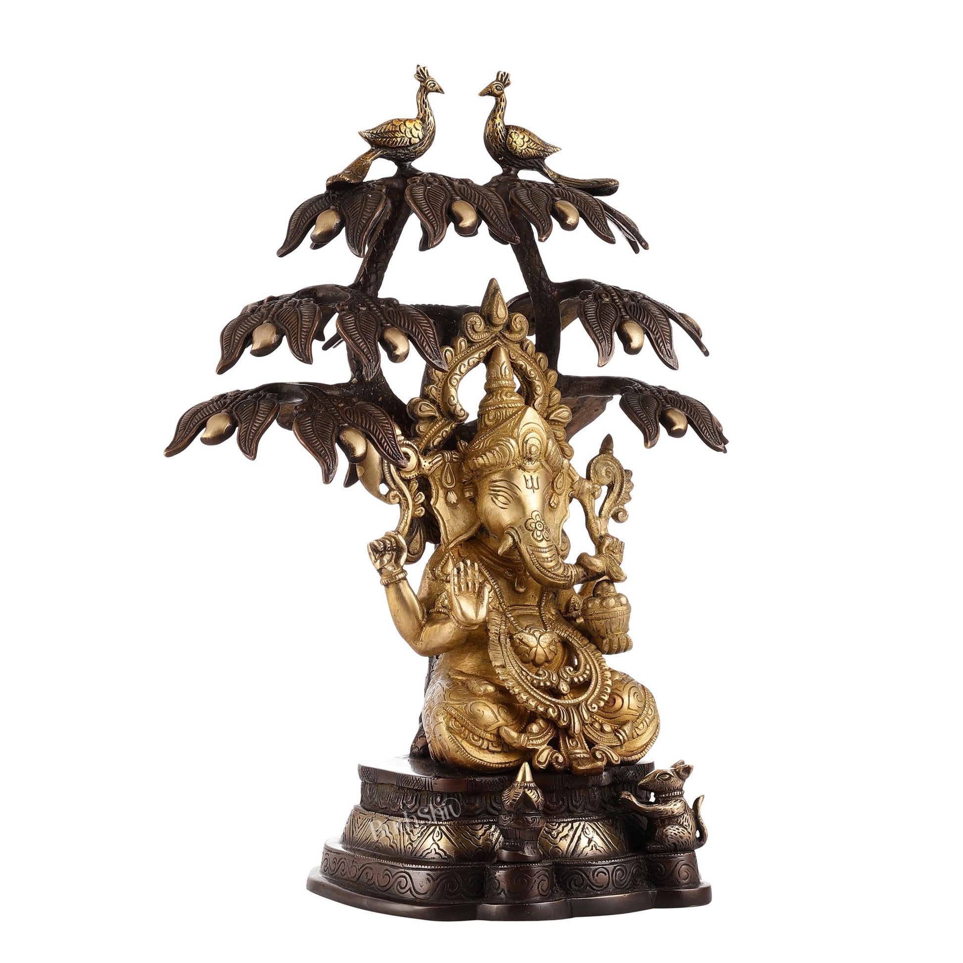 Superfine Brass Ganapati Statue Under Mango Tree | Height 17 inch - Budhshiv.com