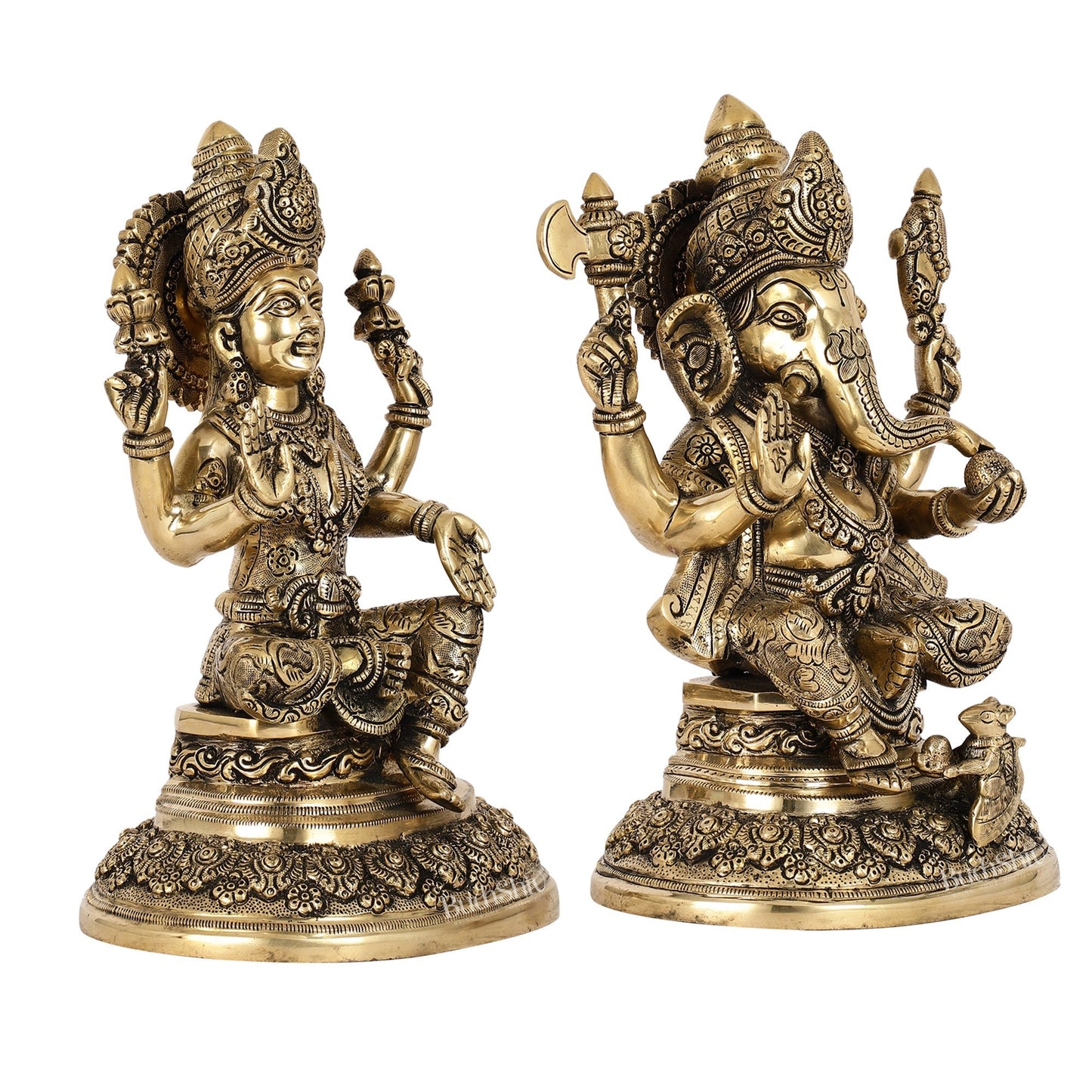 Superfine Brass Ganesh Lakshmi Idols with Intricate Carvings | 12" Height - Budhshiv.com