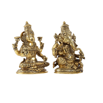 Superfine Brass Ganesha and Lakshmi Idol Statue Murti - 11 inch - Budhshiv.com