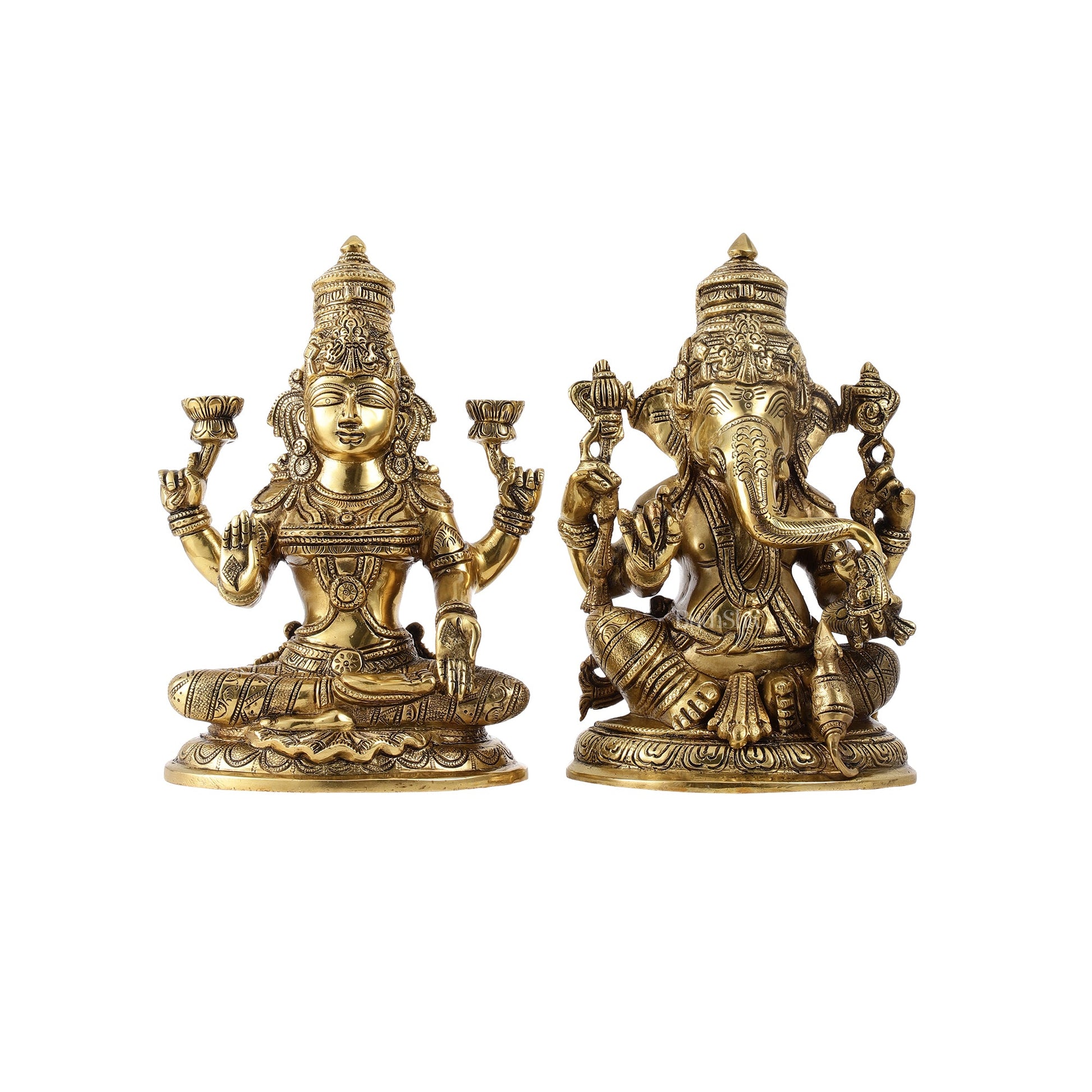 Superfine Brass Ganesha and Lakshmi Idol Statue Murti - 11 inch - Budhshiv.com