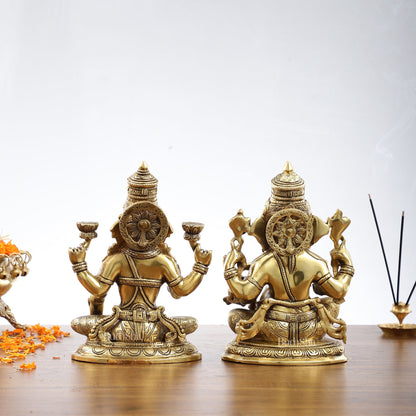 Superfine Brass Ganesha and Lakshmi Idol Statue Murti - 11 inch - Budhshiv.com