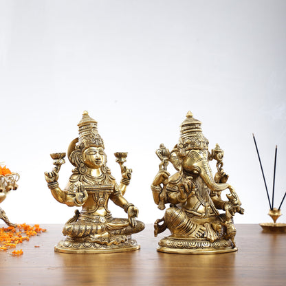 Superfine Brass Ganesha and Lakshmi Idol Statue Murti - 11 inch - Budhshiv.com