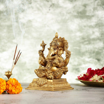Superfine Brass Ganesha Idol - 7 Inch - Budhshiv.com