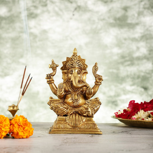 Superfine Brass Ganesha Idol - 7 Inch - Budhshiv.com