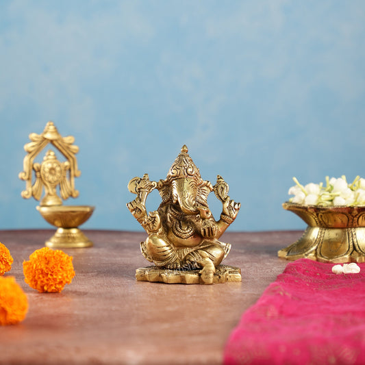 Superfine Brass Ganesha Idol | Height 4 inch - Budhshiv.com