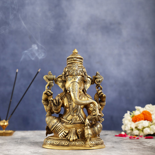 Superfine Brass Ganesha Idol Statue Murti - 11 inch - Budhshiv.com