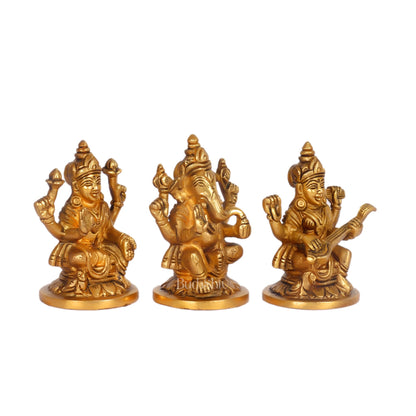 Superfine Brass Ganesha, Lakshmi, Saraswati Idols 3.5 " - Budhshiv.com