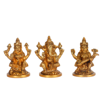 Superfine Brass Ganesha, Lakshmi, Saraswati Idols 3.5 " - Budhshiv.com