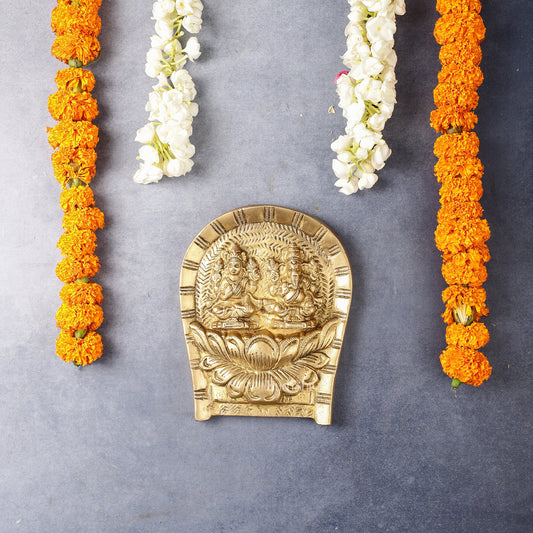 Superfine Brass Ganesha Lakshmi Wall Hanging - 7 inch - Budhshiv.com