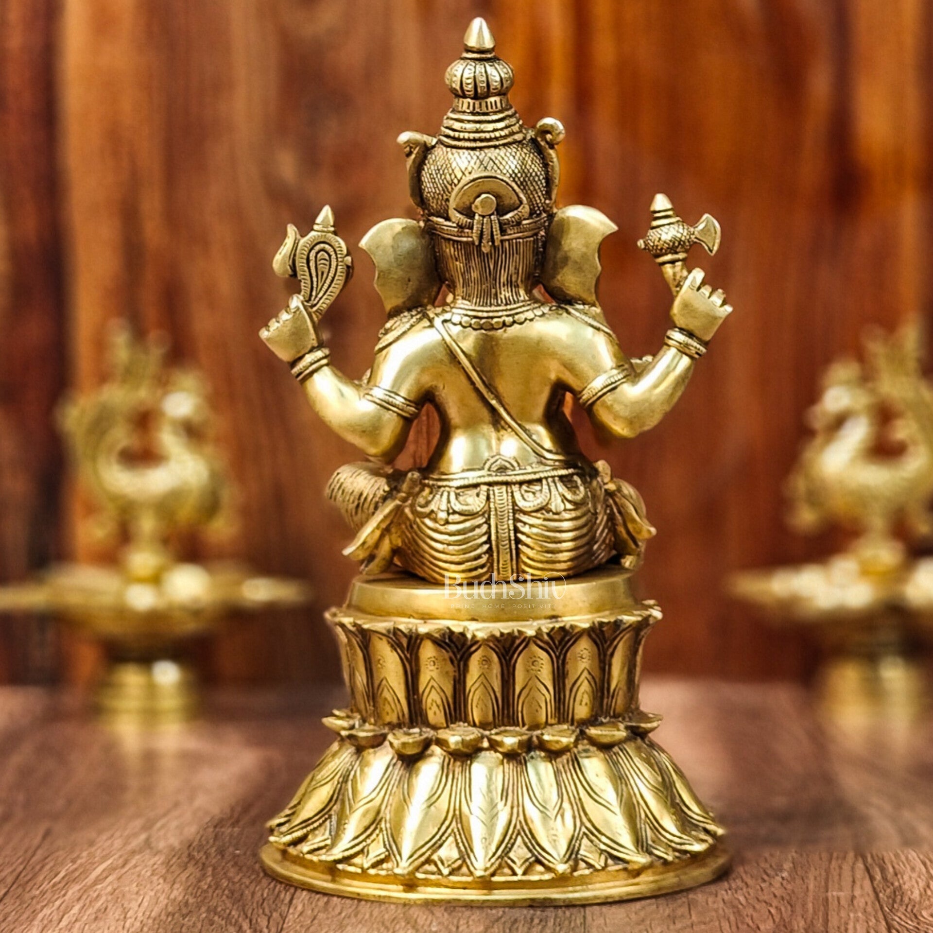 Superfine Brass Ganesha Statue - Golden Tone, 14.5" Height - Budhshiv.com