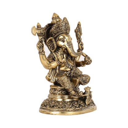 Superfine Brass Ganesha Statue with Intricate Carvings | 12" Height - Budhshiv.com