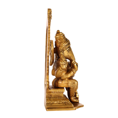 Superfine Brass Ganesha Statue with Prabhavali Frame - 5 inches - Budhshiv.com