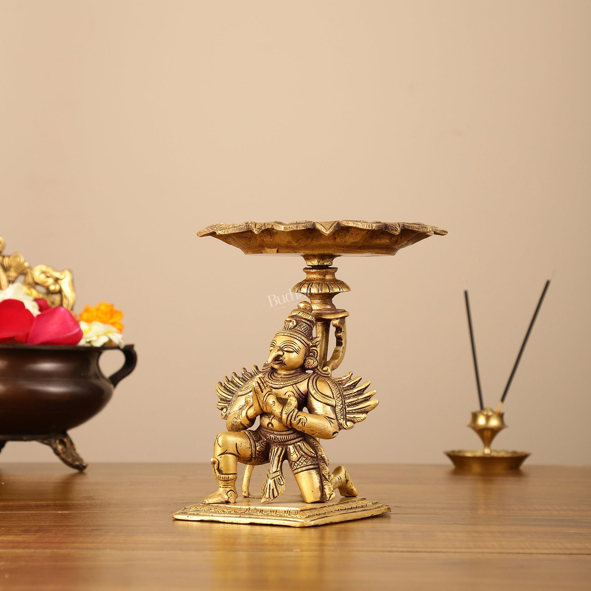 Superfine Brass Garuda Lamp - Traditional and Contemporary Candle Holder 6.5" - Budhshiv.com