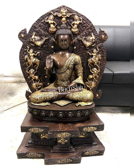 Superfine Brass Gautama Buddha Statue | Blessing Mudra | 34" Height - Budhshiv.com