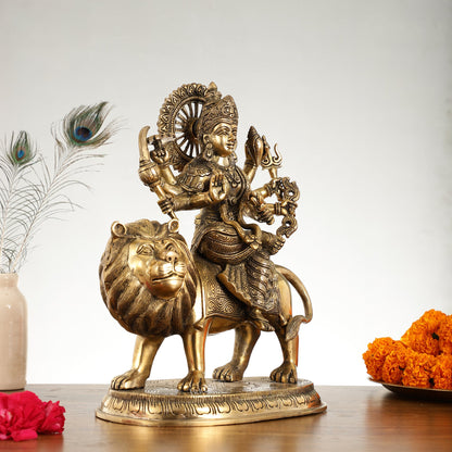 Superfine Brass Goddess Durga Idol - 14 Inch - Budhshiv.com