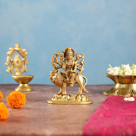 Superfine Brass Goddess Durga Sherawali Mata Murti Idol | Height 4.5 inch - Budhshiv.com