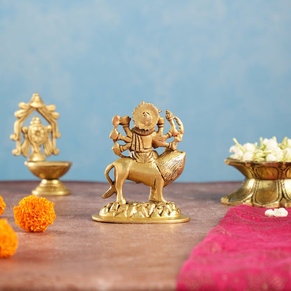 Superfine Brass Goddess Durga Sherawali Mata Murti Idol | Height 4.5 inch - Budhshiv.com